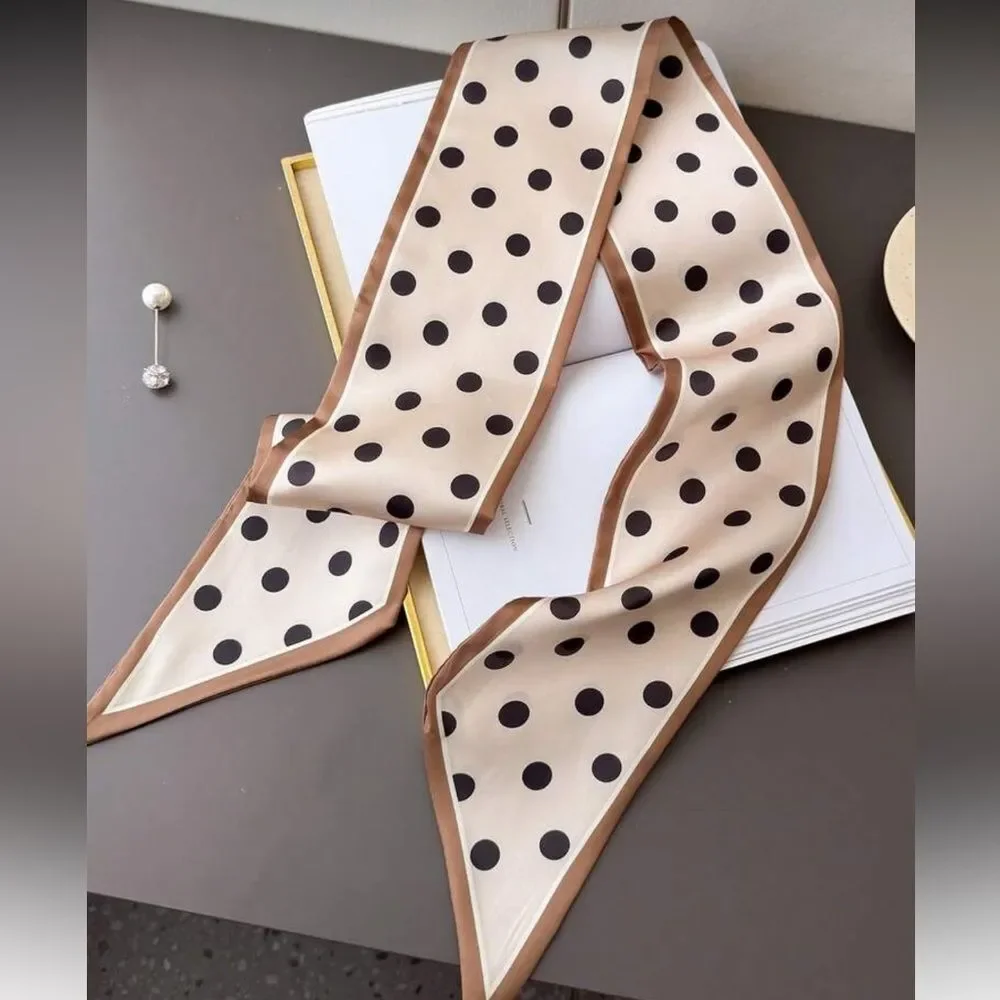 Cream and brown polka dot scarf M638